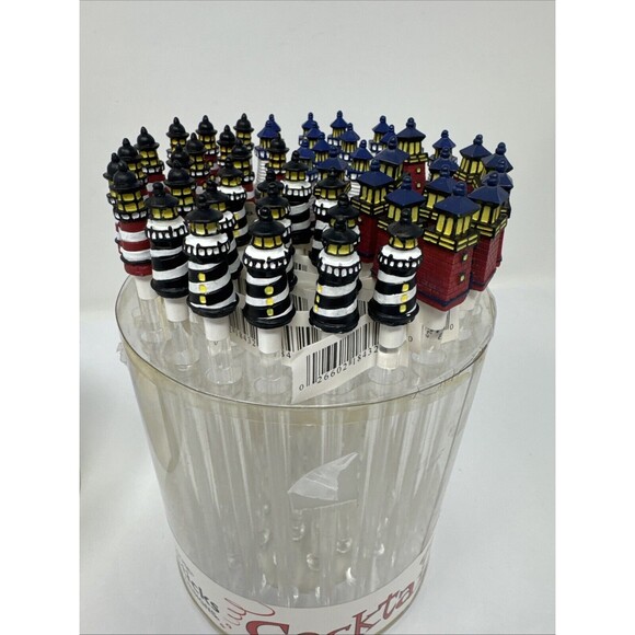 50 NOS Lighthouse Tiki Bar Swizzle Stick 4 Designs Boston Warehouse Cocktail - Picture 6 of 11
